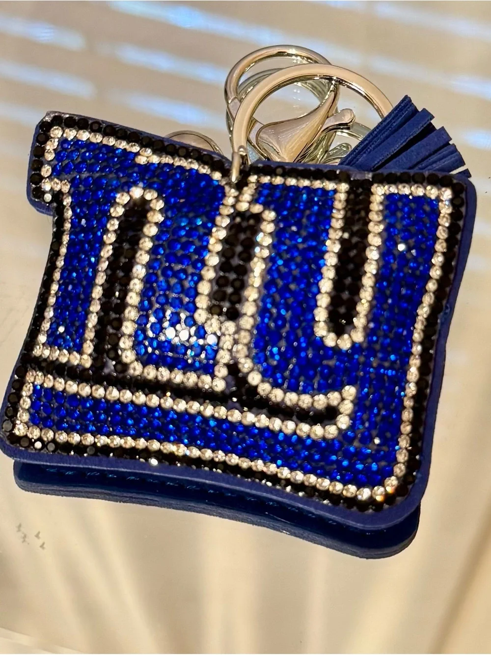 New NY Blue Crystal Embellished Keychain